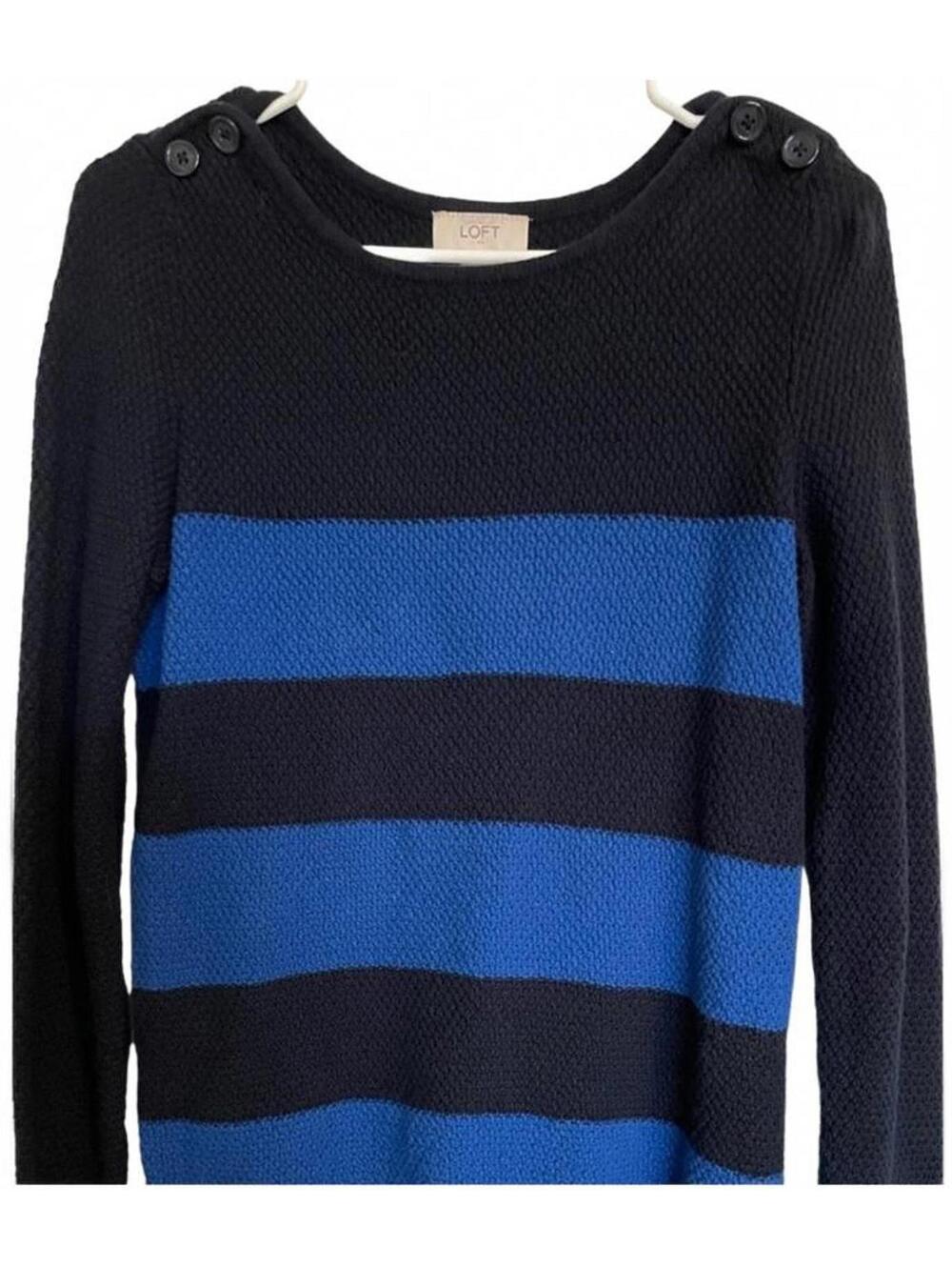 Loft LS Women’s Blue/Black Stripe Pullover Sweater M